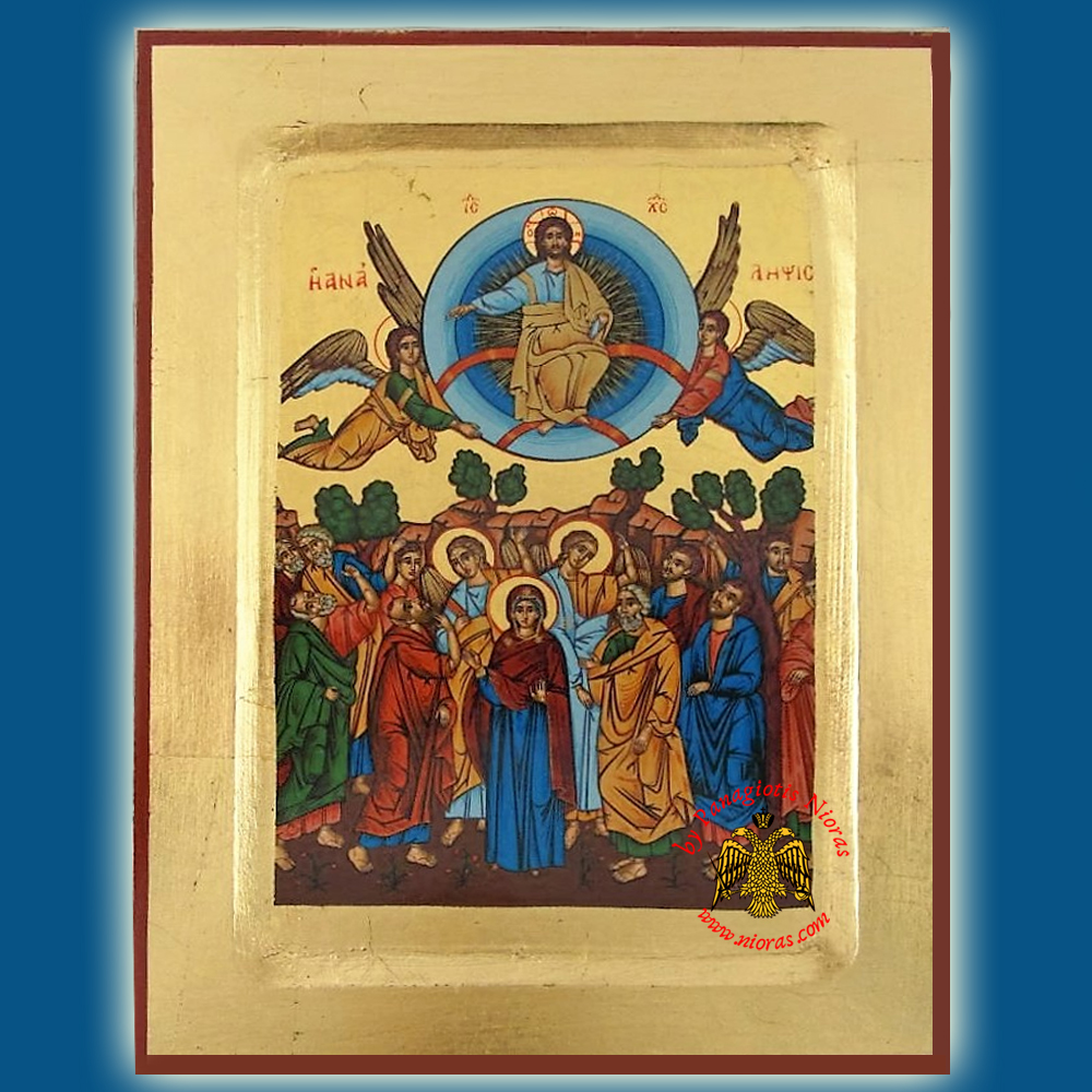 Christ Ascension Byzantine Wooden Icon on Canvas
